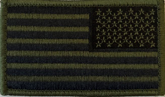 USA FLAG PATCH, REVERSED, OD GREEN & BLACK - SEW ON